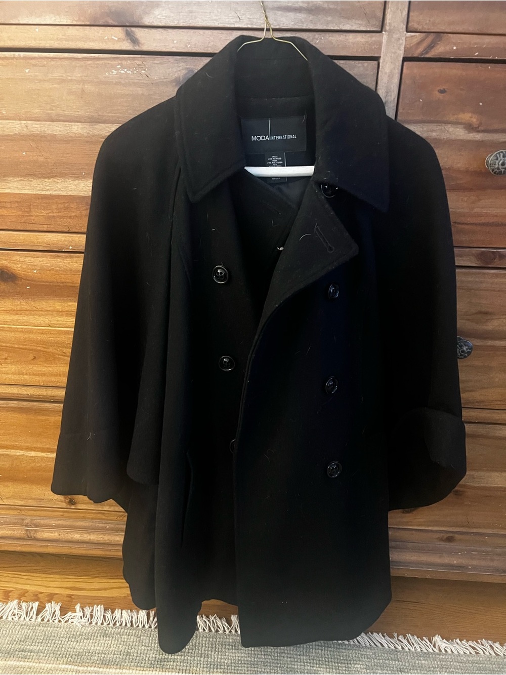 Moda International Black Wool Blend Cape Coat Peacoat Women’s Small